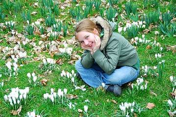 Image showing Girl in crocus field