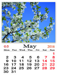 Image showing calendar for May 2016 with flying bumblebee