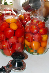 Image showing tomatoes in the jars prepared for preservation