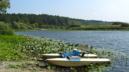 Image showing landscape with catamarans on the river