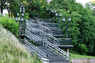 Image showing wooden stairs in the city park