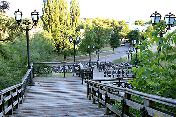 Image showing wooden stairs in the city park