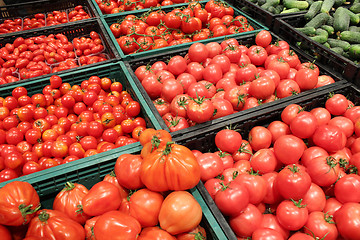 Image showing red tomatoes and cucumbers on the counter