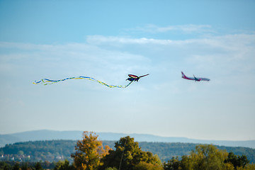 Image showing Kite and airplane