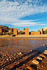 Image showing   in africa old construction near the river blue