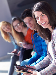 Image showing students group working on school  project  together