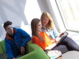 Image showing students group working on school  project  together