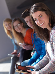 Image showing students group working on school  project  together