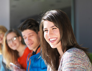 Image showing students group working on school  project  together