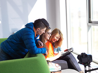 Image showing students group working on school  project  together