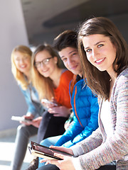 Image showing students group working on school  project  together