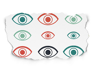 Image showing Protection concept: Eye icons on Torn Paper background