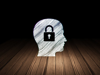 Image showing Data concept: Head With Padlock in grunge dark room