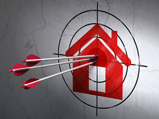 Image showing Business concept: arrows in Home target on wall background