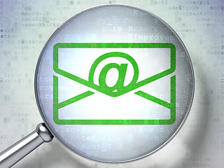 Image showing Business concept: Email with optical glass on digital background