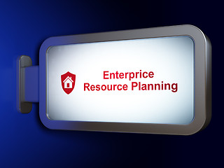 Image showing Business concept: Enterprice Resource Planning and Shield on billboard background