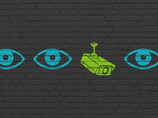 Image showing Protection concept: cctv camera icon on wall background