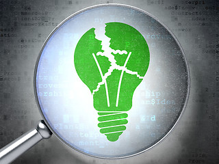 Image showing Finance concept: Light Bulb with optical glass on digital background