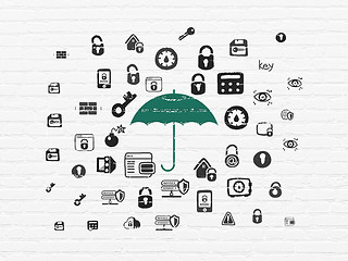 Image showing Security concept: Umbrella on wall background