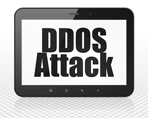 Image showing Safety concept: Tablet Pc Computer with DDOS Attack on display