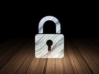 Image showing Data concept: Closed Padlock in grunge dark room