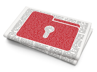 Image showing Business concept: Folder With Keyhole on Newspaper background