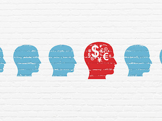 Image showing Finance concept: head with finance symbol icon on wall background