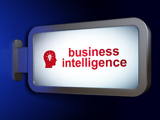 Image showing Finance concept: Business Intelligence and Head With Light Bulb on billboard background
