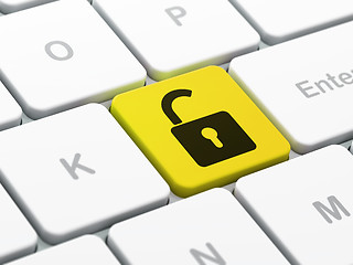 Image showing Data concept: Opened Padlock on computer keyboard background