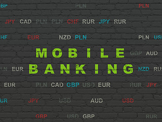 Image showing Currency concept: Mobile Banking on wall background