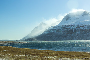 Image showing Snowy mountain landscape, East Iceland