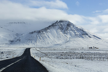 Image showing Snowy road in wintertime