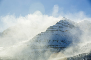 Image showing Snowy mountain landscape, East Iceland