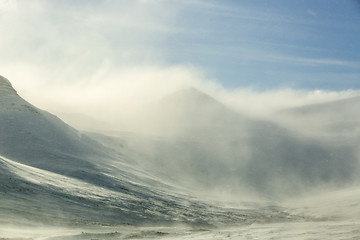 Image showing Snow-covered volcanic mountain landscape