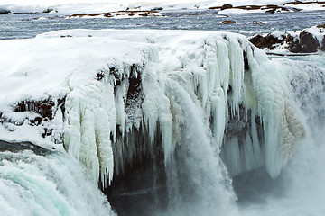 Image showing Closeup of frozen waterfall Godafoss, Iceland