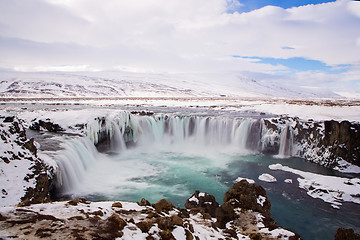 Image showing Waterfall Godafoss in wintertime, Iceland