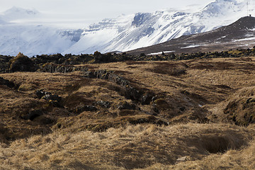 Image showing Snowy volcanic landscape at peninsula Snaefellsness, Iceland