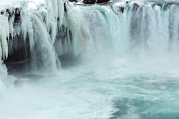 Image showing Closeup of frozen waterfall Godafoss, Iceland