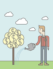 Image showing Man watering money tree.