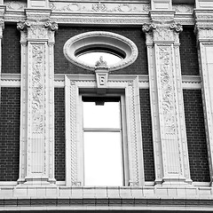 Image showing old window in europe london  red brick wall and      historical 