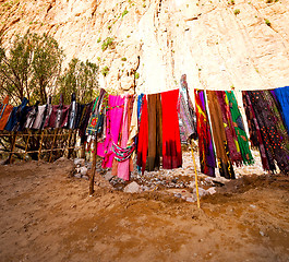 Image showing  in todra gorge morocco africa and scarf shop