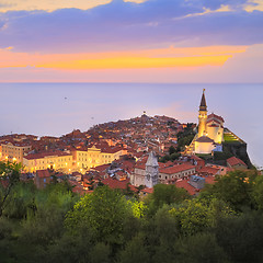 Image showing Picturesque old town Piran in sunset, Slovenia.