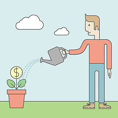 Image showing Man watering flower.