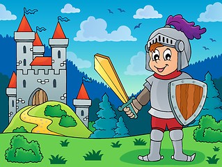 Image showing Knight in armor near castle