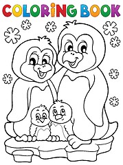 Image showing Coloring book penguin family theme 1