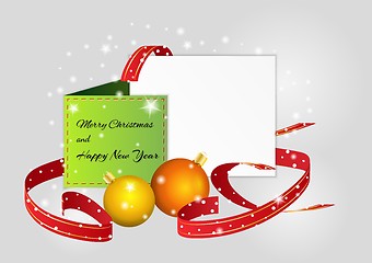 Image showing christmas card with balls and ribbons