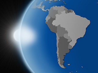 Image showing Sunset over south american continent from space