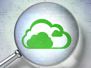 Image showing Cloud computing concept: Cloud with optical glass on digital background