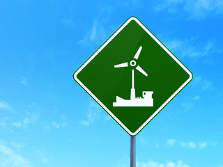 Image showing Industry concept: Windmill on road sign background