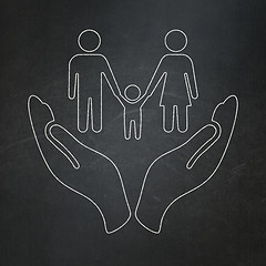 Image showing Insurance concept: Family And Palm on chalkboard background